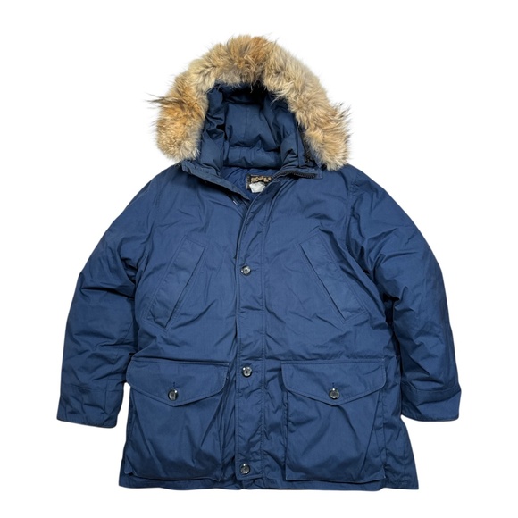 Vintage 80s 90s Eddie Bauer Down Polar Parka Real Fur Trim Blue Coat Mens XL - Picture 1 of 13